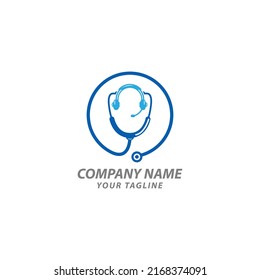 Hallo doc logo template illustration.there are sthetoscope with headphone.EPS 10