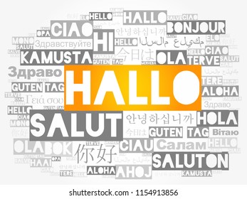 Hallo (Hello Greeting in German) word cloud in different languages of the world, background concept