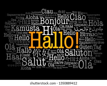 Hallo (Hello Greeting in German) word cloud in different languages of the world