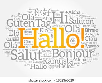 Hallo (Hello Greeting in German) word cloud in different languages of the world