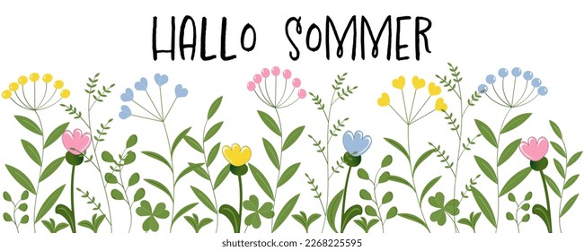 Hallo Sommer - Deutscher Text - Hallo Sommer. Vektorgrafik mit Blumen und Kräutern.