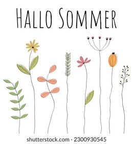 Hallo Sommer - Briefe auf Deutsch - Hallo Sommer. Grußkarte mit liebevoll gezogenen Blumen.