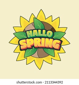Hallo Spring badges. Text Bold 3D Logo. Ilustration Vector Logo Design.