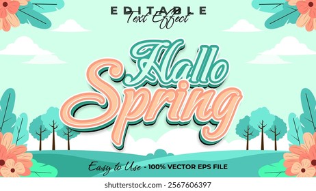 Hallo spring spring editable text style effect, floral 3D text style theme.