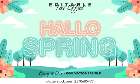 Hallo spring editable text style effect, floral 3D text style theme.