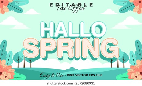 Hallo spring editable text style effect, floral 3D text style theme.