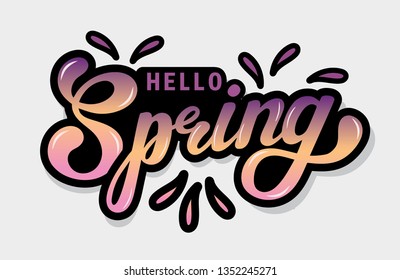 Hallo spring. Hand drawn lettering. Vector illustration