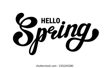 Hallo spring. Hand drawn lettering. Vector illustration