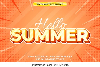 Hallo summer 3d text effect with warm theme. orange typography template for summer event