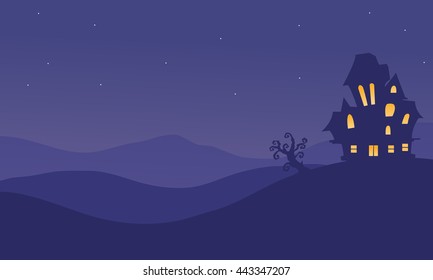 Halloeen castle scenery at night vector illustration