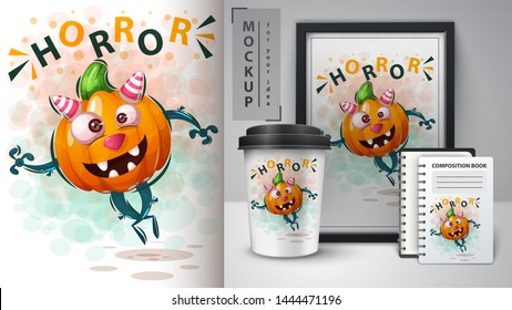 Hallooween pumpkin - mockup for your idea. Vector eps 10