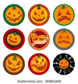 Hallooween Vector drink coasters with funny pumpkins for any party.