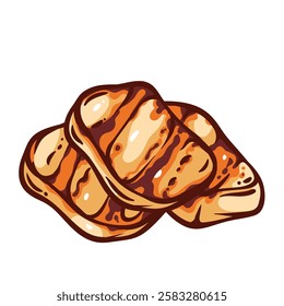 Halloumi grilled cheese pieces pile line icon. Outline hand drawn vintage three slices of Halloumi with grill stripes. BBQ, cooking, Greek cuisine mascot, food ingredient icon vector illustration