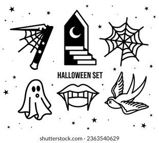 Halloweed set. Pancartas e íconos de disfraces de Halloween para el festival de fiestas