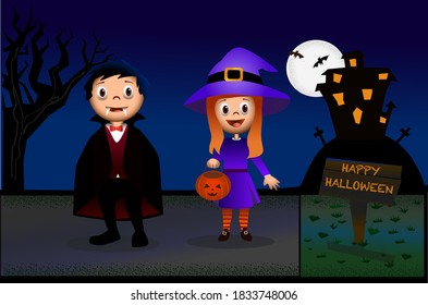 Halloweeen - Kids with costumes standing in the street 