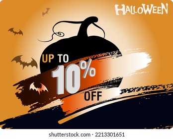 Halloween 10 percent off, sale banner. Holiday offer, autumn discount vector illustration