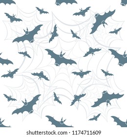 Halloween 2019 vector seamless pattern with web and bat. Design for party card, wrapping, fabric, print.