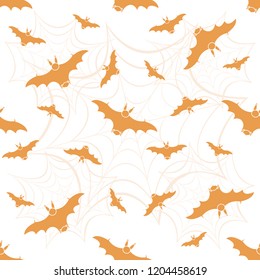 Halloween 2019 vector seamless pattern with web and bat. Design for party card, wrapping, fabric, print.