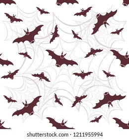 Halloween 2019 vector seamless pattern with web and bat. Design for party card, wrapping, fabric, print.