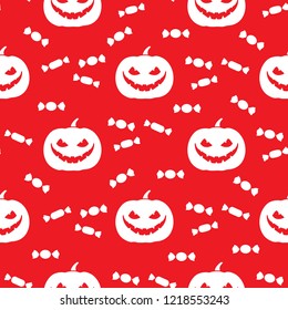 Halloween 2019 vector seamless pattern with pumpkin and candy. Design for party card, wrapping, fabric, print.