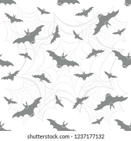 Halloween 2019 vector seamless pattern with web and bat. Design for party card, wrapping, fabric, print.
