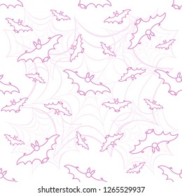 Halloween 2019 vector seamless pattern with web and bat. Design for party card, wrapping, fabric, print.