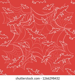 Halloween 2019 vector seamless pattern with web and bat. Design for party card, wrapping, fabric, print.