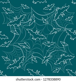 Halloween 2019 vector seamless pattern with web and bat. Design for party card, wrapping, fabric, print.