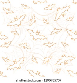 Halloween 2019 vector seamless pattern with web and bat. Design for party card, wrapping, fabric, print.