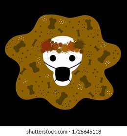 Halloween 2020 during the coronavirus pandemic. Halloween covid-19 concept. Day of the Dead celebration. skull in protective
mask and wreath of coronavirus flowers.