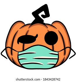Halloween 2020 - Pumpkin wearing a face mask vector illustration design