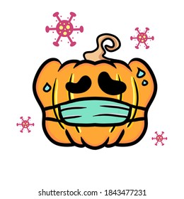 Halloween 2020 - Pumpkin wearing face mask vector illustration design