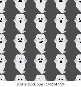 Halloween 2020. Vector seamless pattern with origami ghost characters. Design for party card, wrapping, fabric, print.