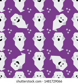 Halloween 2020. Vector seamless pattern with origami ghost characters. Design for party card, wrapping, fabric, print.