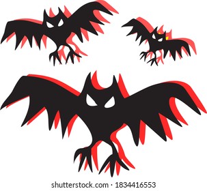 Halloween 2020 vector silhouettes icon and character. Halloween Moon, Tree Bats.
