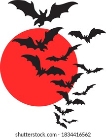 Halloween 2020 vector silhouettes icon and character. Halloween Moon, Tree Bats.