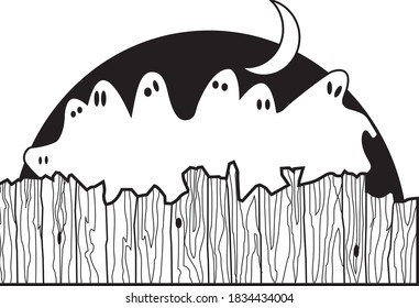 Halloween 2020 vector silhouettes icon and character. Halloween Ghost, Frame, Witch, Haunted House, Moon, Pumpkins and New ghost