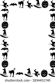 Halloween 2020 vector silhouettes icon and character. Halloween Ghost, Frame, Witch, Haunted House, Moon, Frame and Bats Happy Halloween