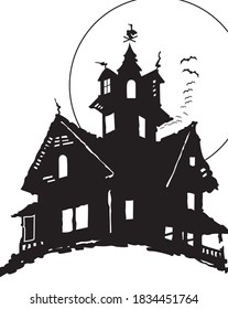 Halloween 2020 vector silhouettes icon and character. Halloween Ghost, Frame, Witch, Haunted House, Moon, Frame and Bats Happy Halloween