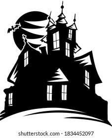 Halloween 2020 vector silhouettes icon and character. Halloween Ghost, Frame, Witch, Haunted House, Moon, Pumpkins and Bats Happy halloween