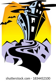 Halloween 2020 vector silhouettes icon and character. Halloween Ghost, Frame, Witch, Haunted House, Moon, Pumpkins and Bats Happy halloween