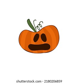 Halloween 2022 - October 31. A traditional holiday, the eve of All Saints Day, All Hallows Eve. Trick or treat. Vector illustration in hand-drawn doodle style. Pumpkin with its eyes and mouth cut out.