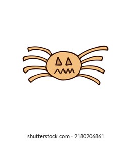 Halloween 2022 - October 31. A traditional holiday, the eve of All Saints Day, All Hallows Eve. Trick or treat. Vector illustration in hand-drawn doodle style. Funny cute spider.