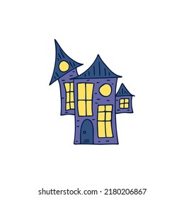 Halloween 2022 - October 31. A traditional holiday, the eve of All Saints Day, All Hallows Eve. Trick or treat. Vector illustration in hand-drawn doodle style. Beautiful holiday house.