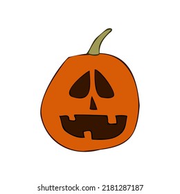 Halloween 2022 - October 31. A traditional holiday, the eve of All Saints Day, All Hallows Eve. Trick or treat. Vector illustration in hand-drawn doodle style. Pumpkin with its eyes and mouth cut out.