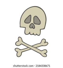 Halloween 2022 - October 31. A traditional holiday, the eve of All Saints Day, All Hallows Eve. Trick or treat. Vector illustration in hand-drawn doodle style. A human skull with bones.