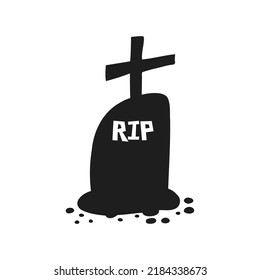 Halloween 2022 - October 31. A traditional holiday, the eve of All Saints Day, All Hallows Eve. Trick or treat. Vector illustration in hand-drawn doodle style. The grave of a dead man.