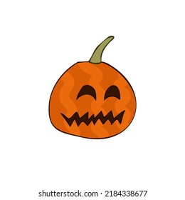 Halloween 2022 - October 31. A traditional holiday, the eve of All Saints Day, All Hallows Eve. Trick or treat. Vector illustration in hand-drawn doodle style. Pumpkin with its eyes and mouth cut out.