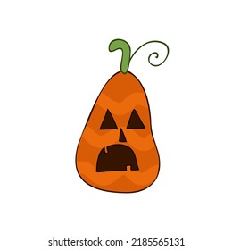 Halloween 2022 - October 31. A traditional holiday, the eve of All Saints Day, All Hallows Eve. Trick or treat. Vector illustration in hand-drawn doodle style. Pumpkin with its eyes and mouth cut out.