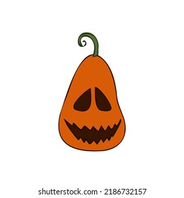 Halloween 2022 - October 31. A traditional holiday, the eve of All Saints Day, All Hallows Eve. Trick or treat. Vector illustration in hand-drawn doodle style. Pumpkin with its eyes and mouth cut out.